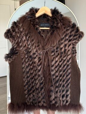 Dana Stein Rabbit & Raccoon Trimmed Fur Vest
